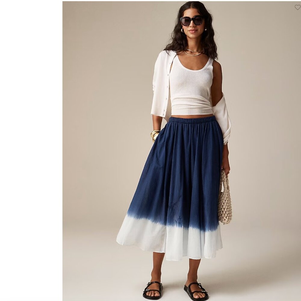 NEW J.Crew Pull On Midi Skirt in Dip-Dyed Cotton Voile